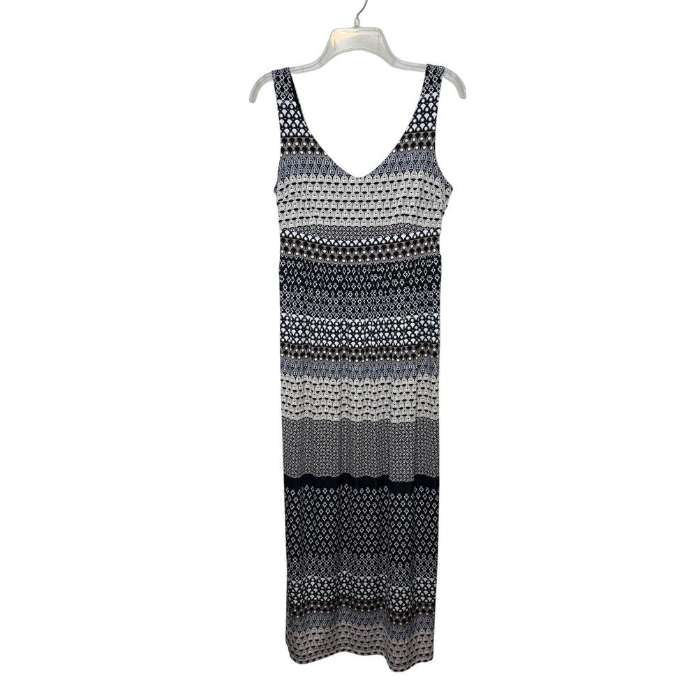 Skye's The Limit Maxi Dress Womens Medium Black Geometric Smocked Back Boho